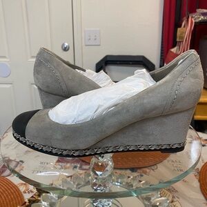Authentic Chanel Gray and Black Wedges